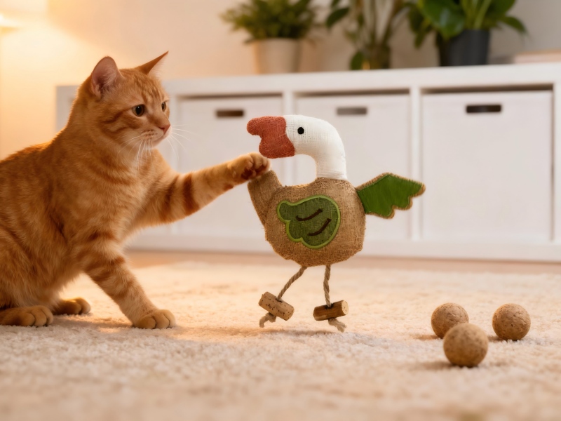 Burlap Goose Cat Toy - Interactive Textured Chew & Bat Pet Toy