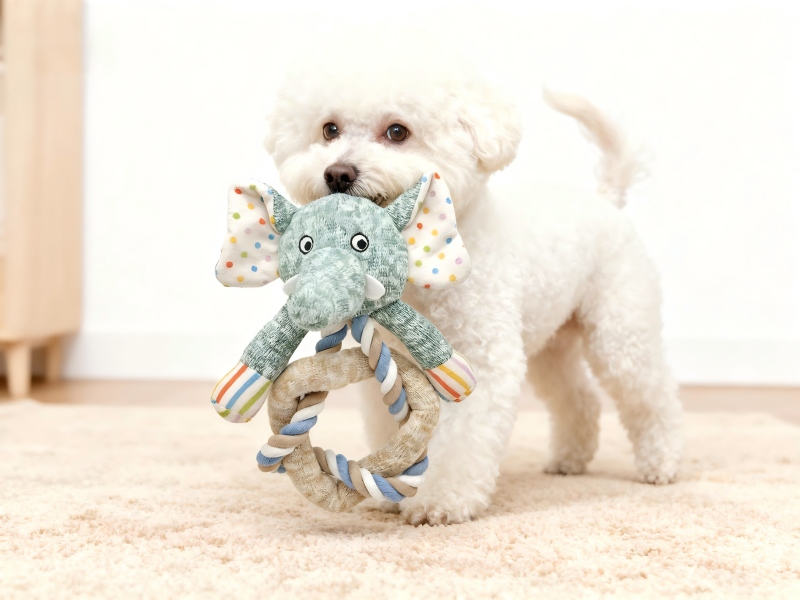 Double-Layer Knitted Cotton Elephant Dog Toy with Rope Ring
