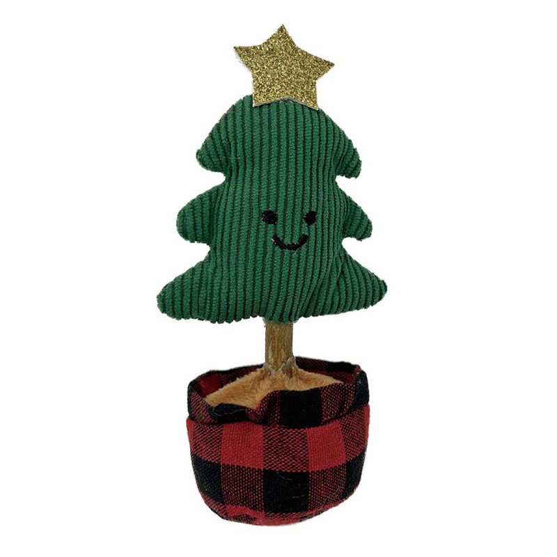 Festive Christmas Tree Catnip Cat Toy with Plaid Pot