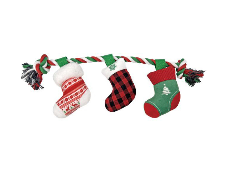 Festive Stocking Trio Christmas Rope Dog Toy&Squeaker Inside
