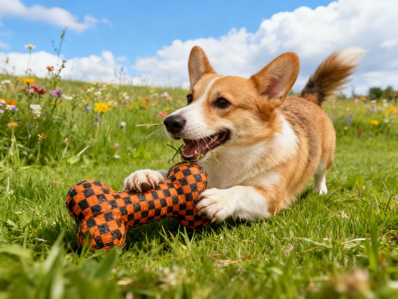 Orange & Black Checkered Bone Dog Chew Toy - Durable Interactive Pet Toy