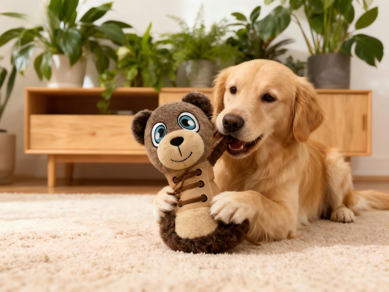 Plush Bear Shoe-Shaped Dog Toy - Interactive Chew & Play Pet Toy