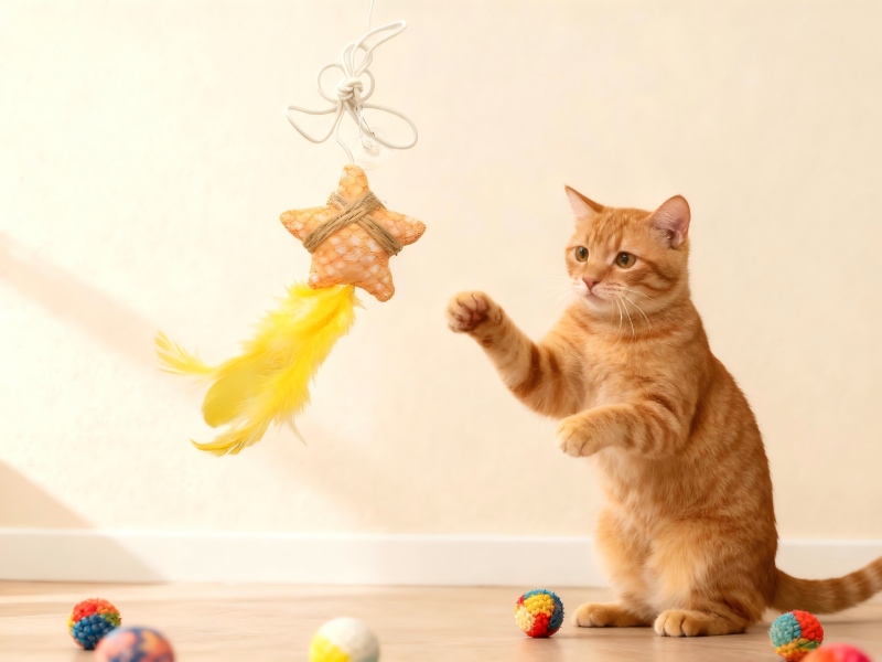 Recycled Fabric Star Cat Toy with Suction Cup & Yellow Feather